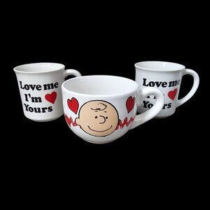 Charlie Brown Peanuts Be Mine Valentine's Day Coffee Cup Mug Hearts 3 Piece Set